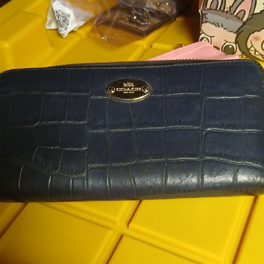 Coach Dark Blue Croc-Embossed Wallet